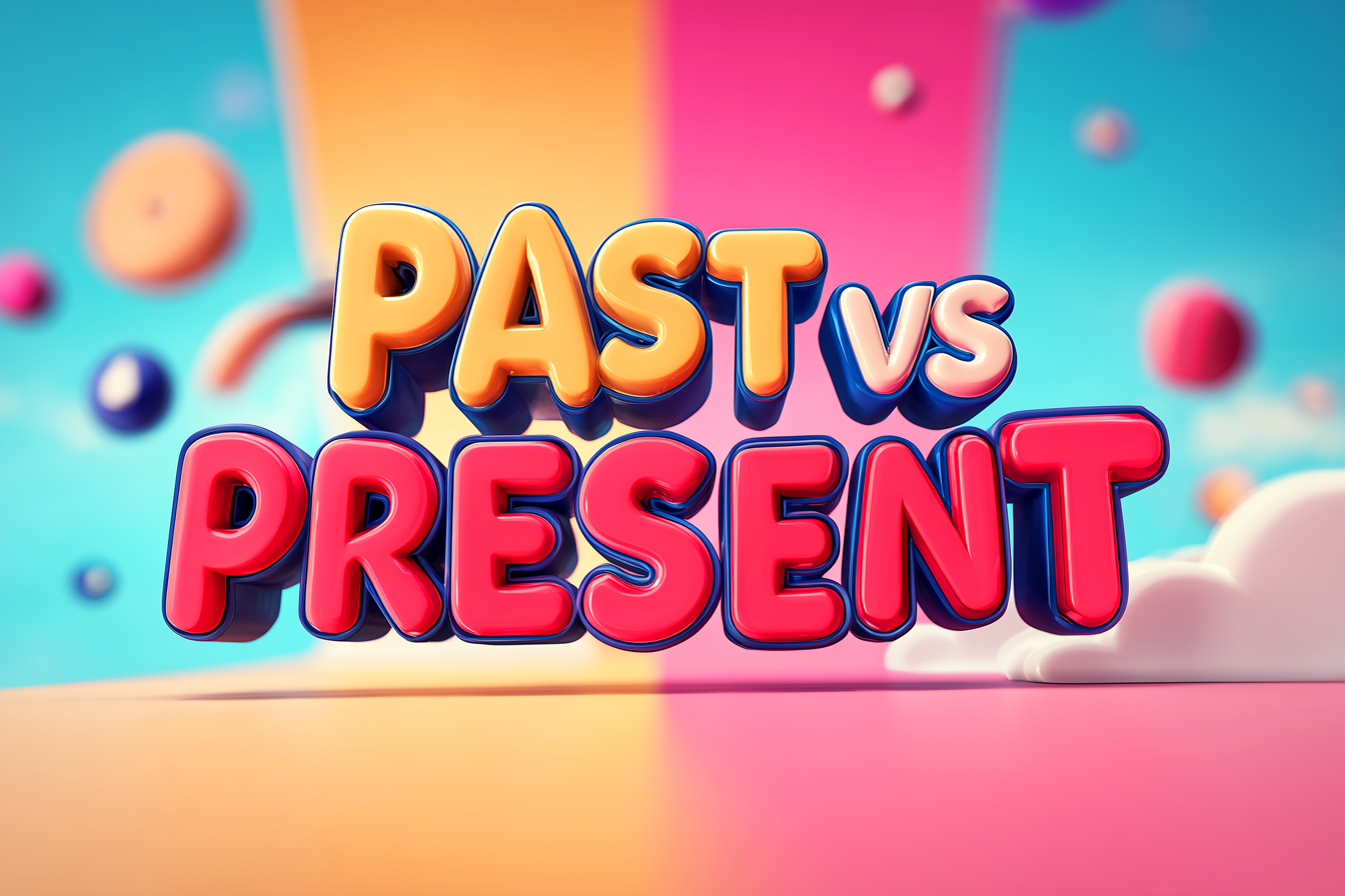 עבר נגד הווה כתוב בטקסט צבעוני