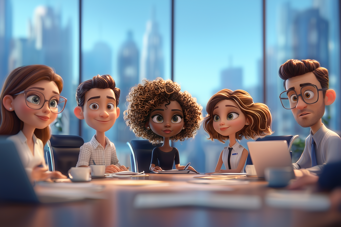 חמישה אנשים בפגישה במשרד