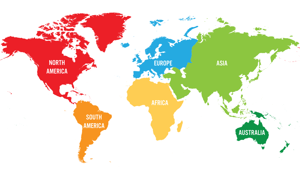 שבע היבשות המוכרות בעולם הן אסיה, אפריקה, צפון אמריקה, דרום אמריקה, אירופה, אוסטרליה ואנטארקטיקה.