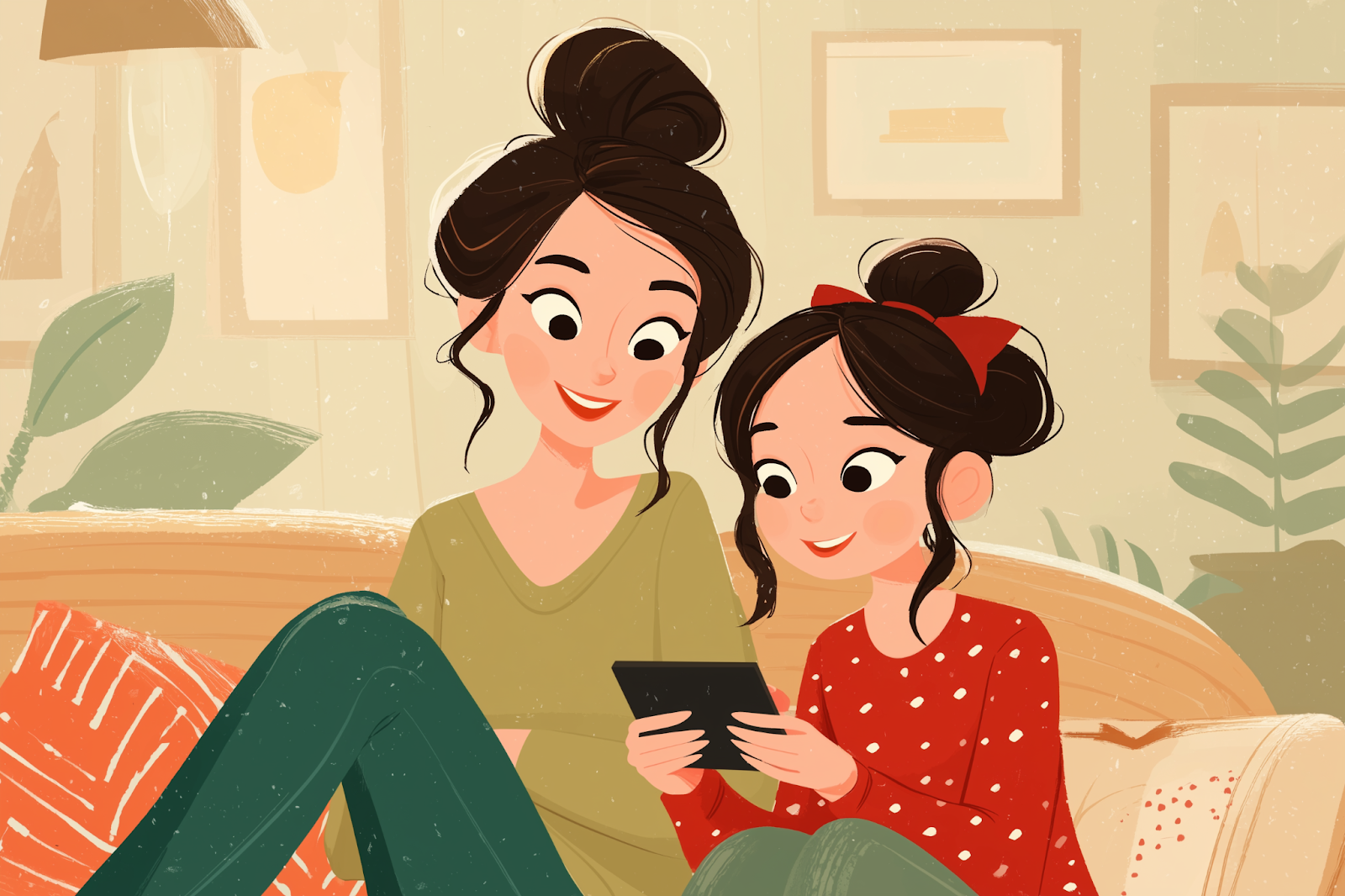 אם ובת צופות בסרטון בטלפון