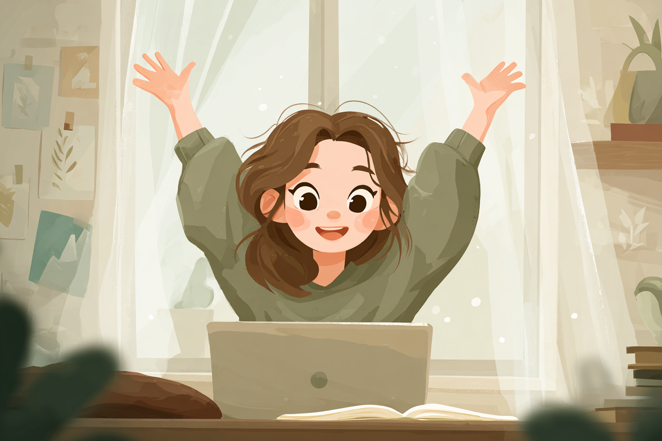 ילדה שמחה מצליחה בשיעורי הבית