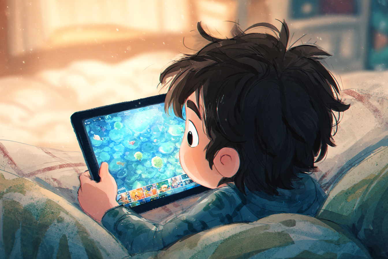 משחק בטאבלט עם תפריט באנגלית