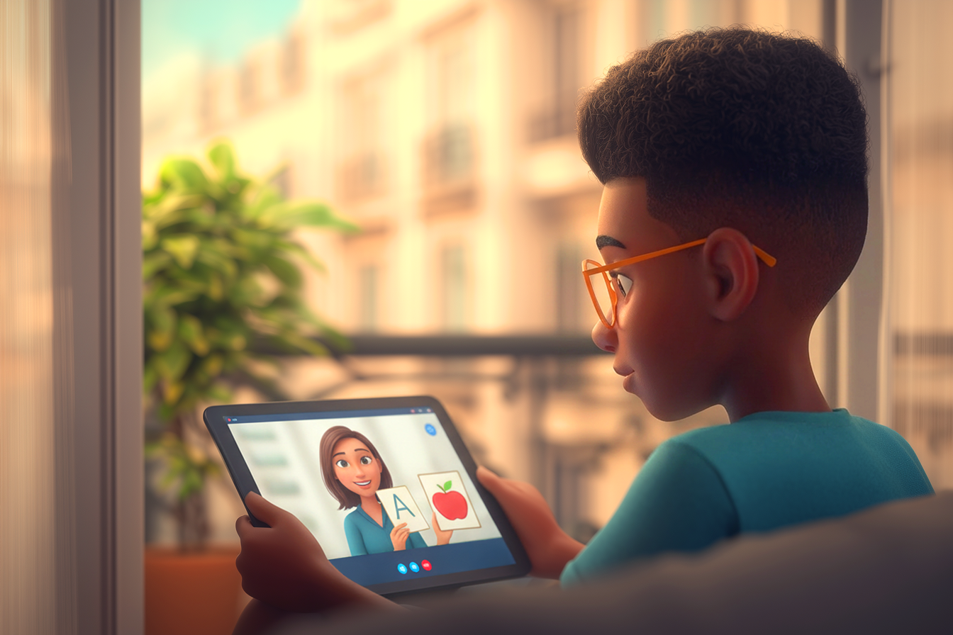 ילד לומד אנגלית דרך המחשב